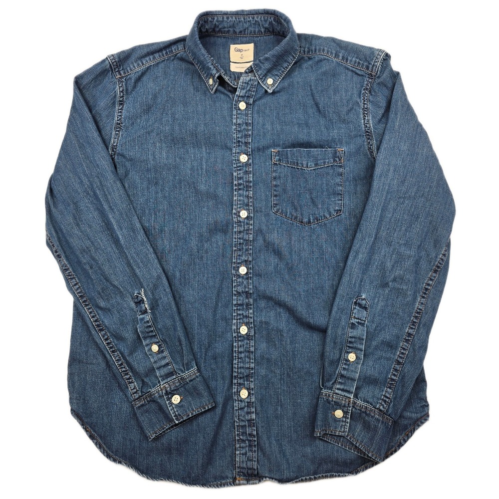 Gap Denim Shirt Mens Medium Blue Jean Cotton Standard Fit 1969 Button Down